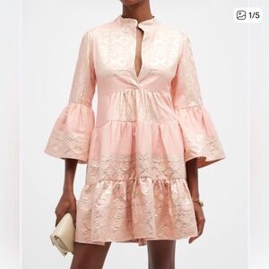 LACE The Label Bridget tiered jacquard belle sleeve mini dress size XS